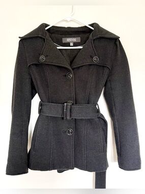 Kenneth Cole Reaction Belted Peacoat Dark Gray Size S Cotton Blend